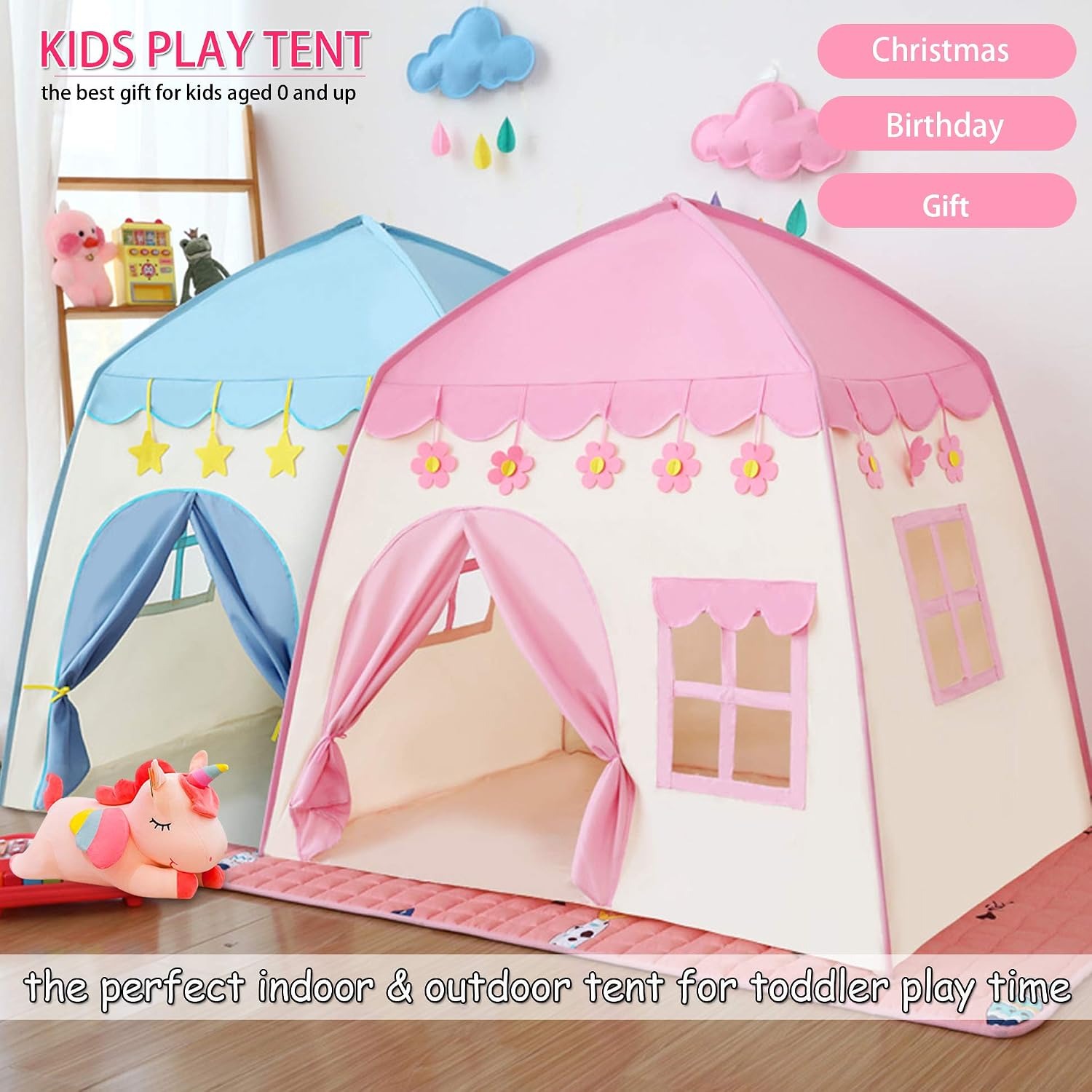 Blue Castle Play Tent with Star Lights and Carry Bag, detail view