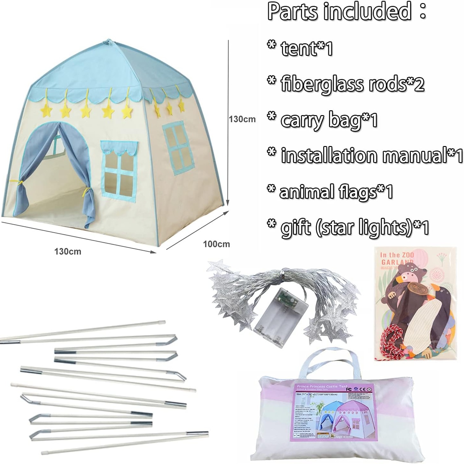 Blue Castle Play Tent with Star Lights and Carry Bag