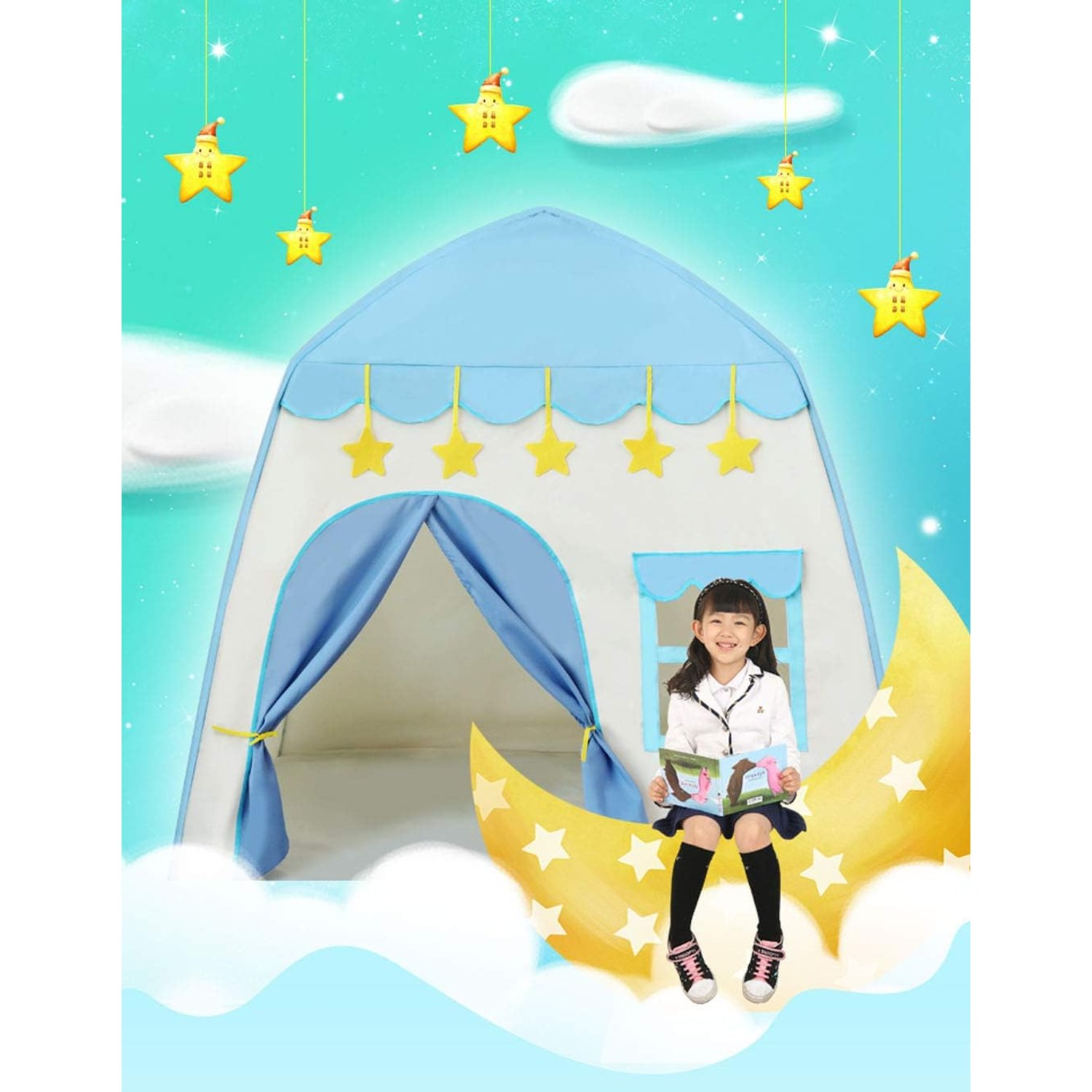 Blue Castle Play Tent with Star Lights and Carry Bag: image 8
