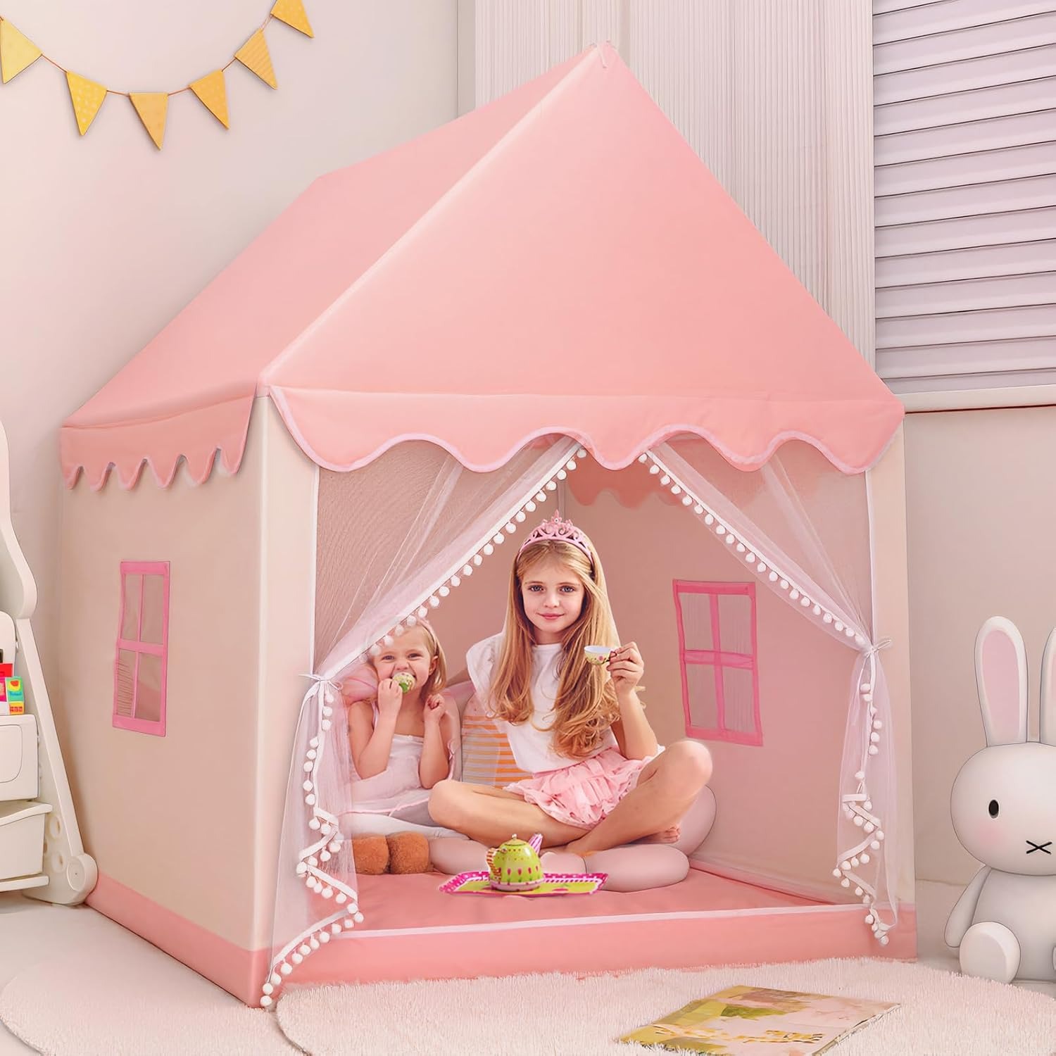Pink Princess Castle Tent with Star Lights