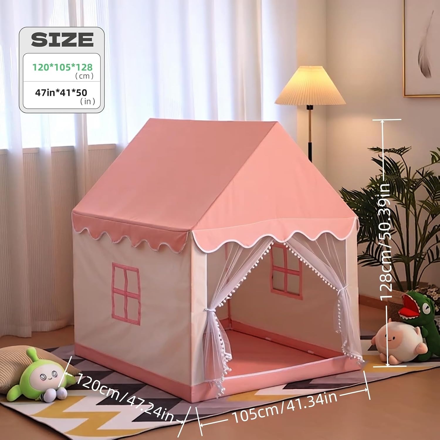 Pink Princess Castle Tent with Star Lights, detail view