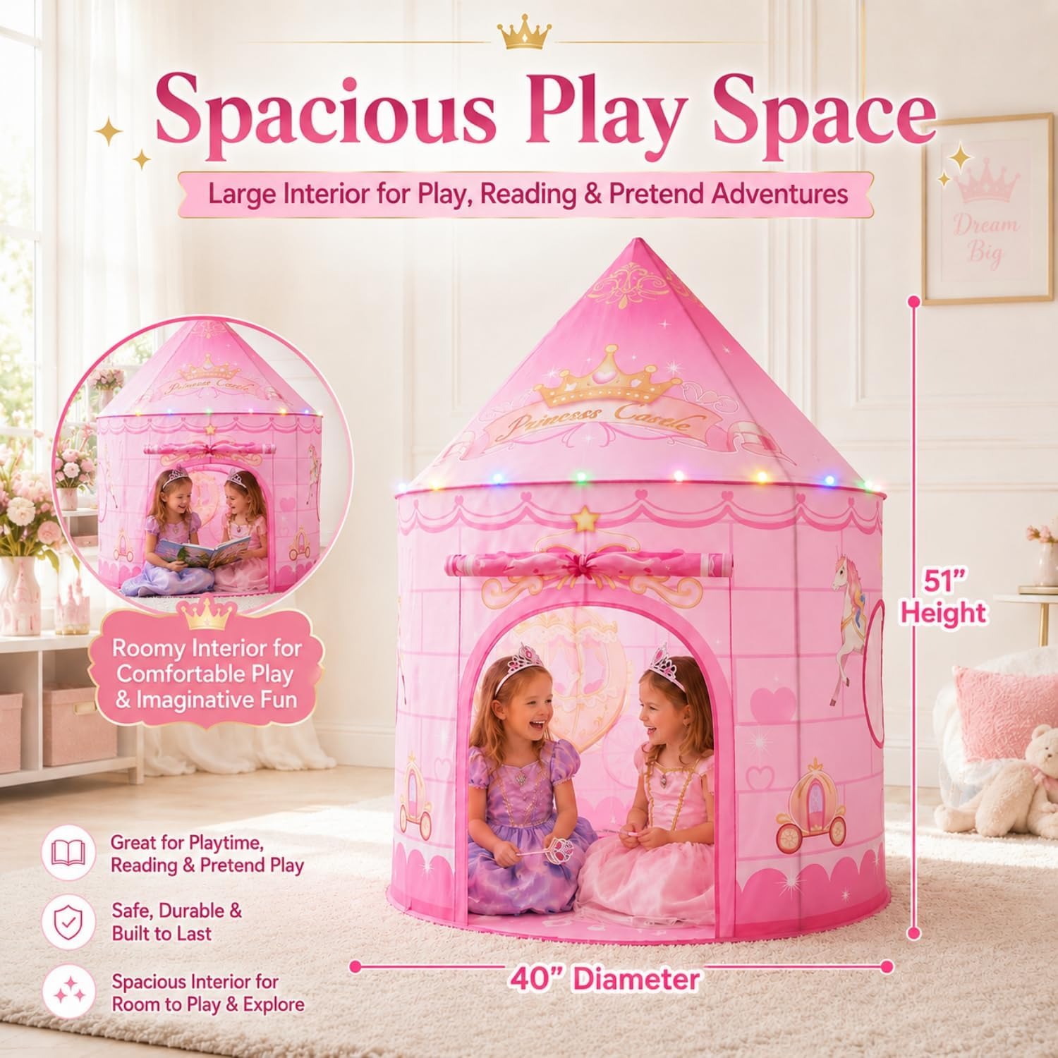 Princess Pop Up Tent with Lights