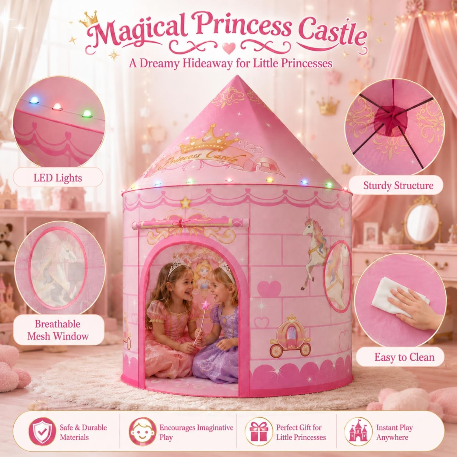 Princess Pop Up Tent with Lights