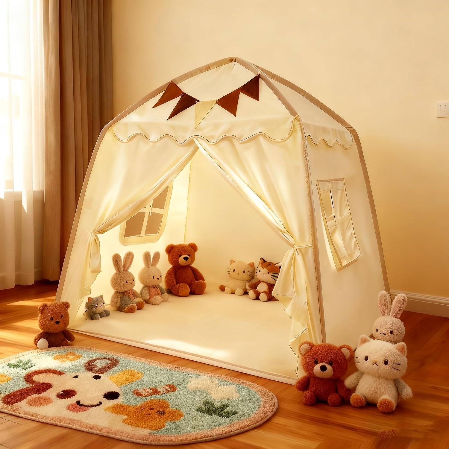 Foldable Play Tent with Mat and Flags