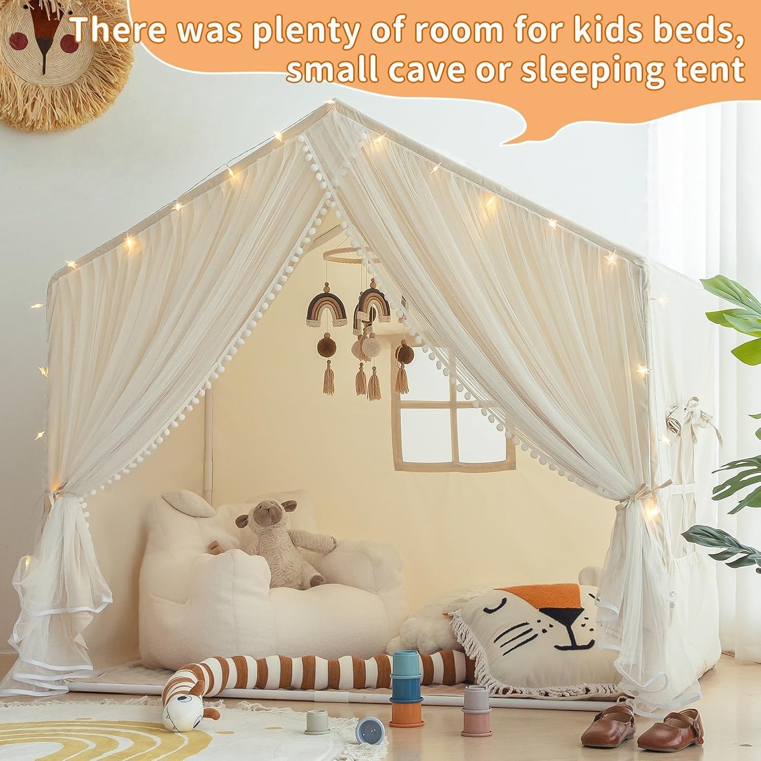 Large Play Tent with Washable Mat and Star Lights: image 7
