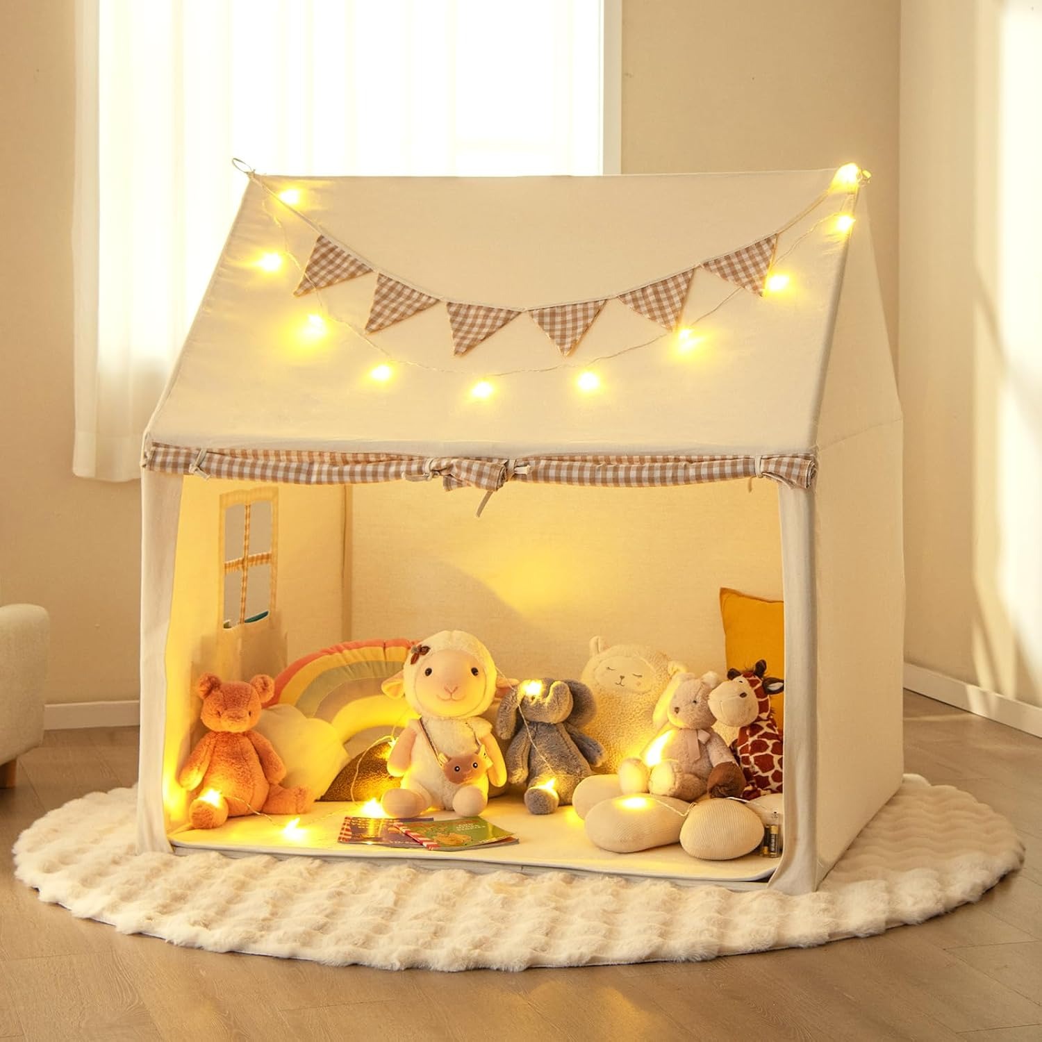 Plaid Playhouse Tent with Padded Mat