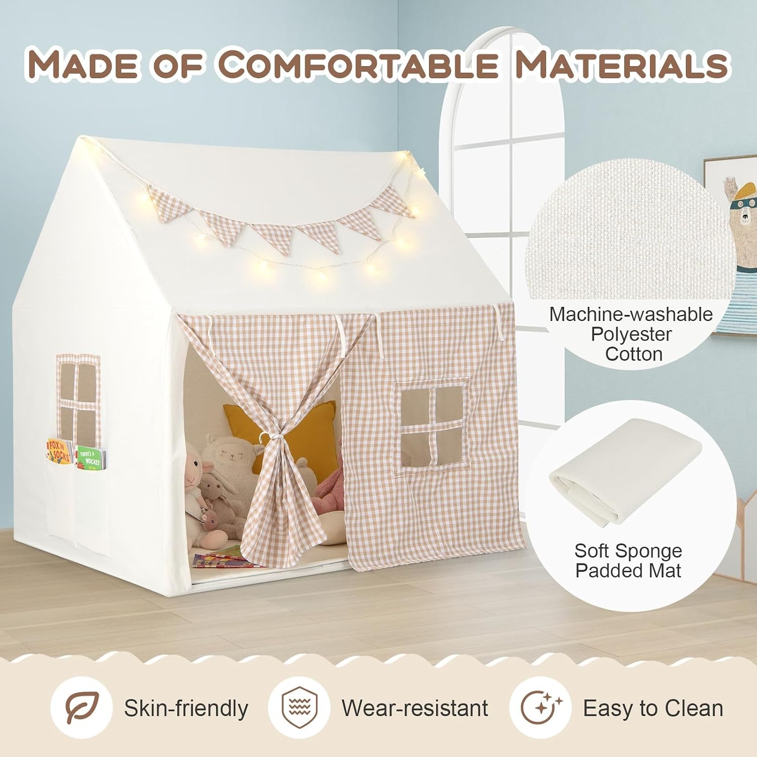Plaid Playhouse Tent with Padded Mat