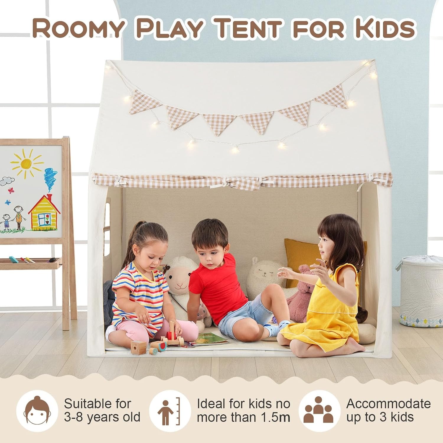 Plaid Playhouse Tent with Padded Mat