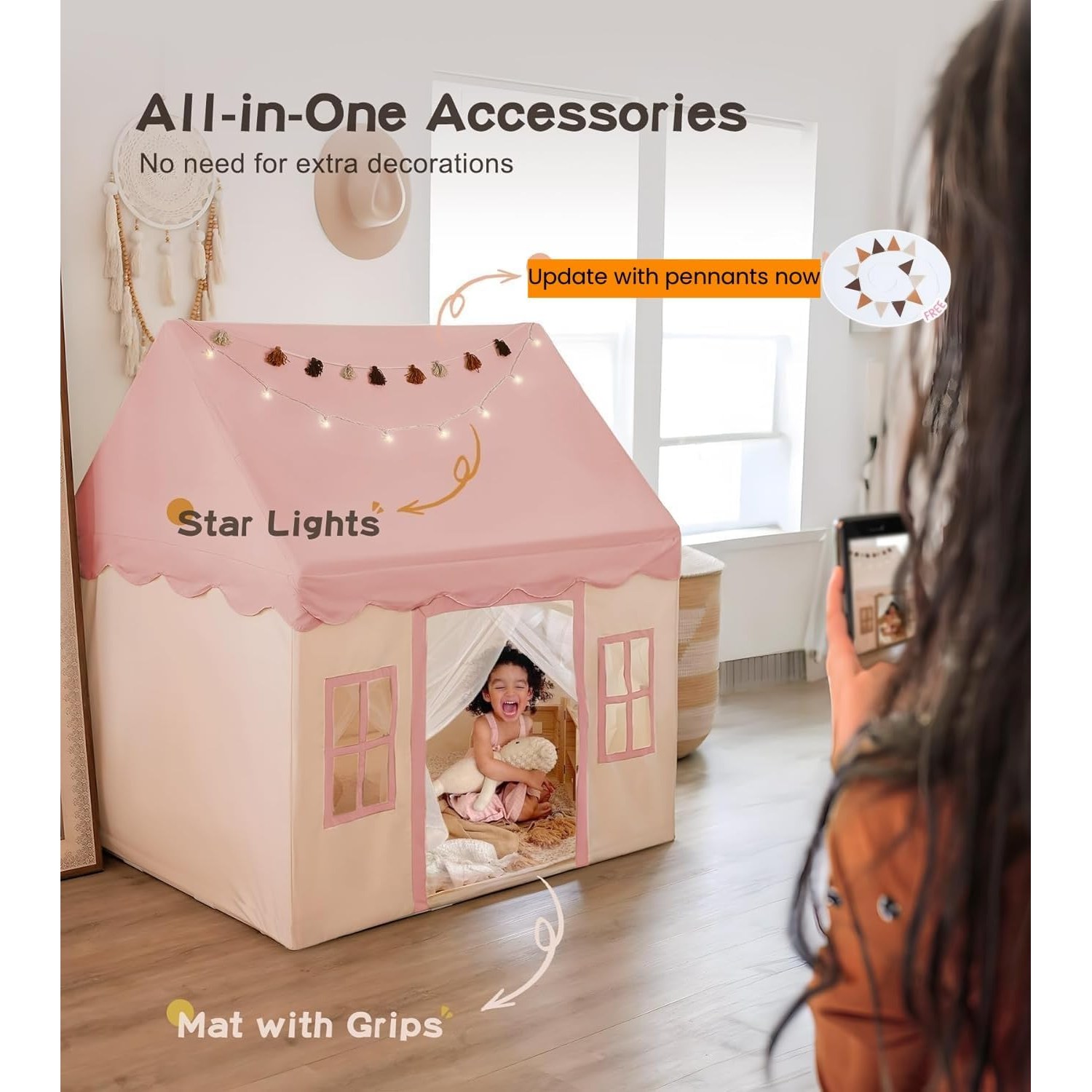 Play Tent with Mat, Star Lights and Windows