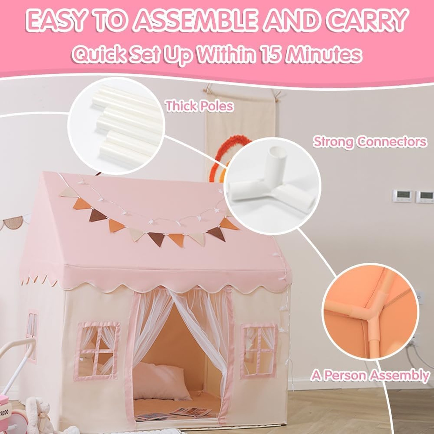 Play Tent with Mat, Star Lights and Windows