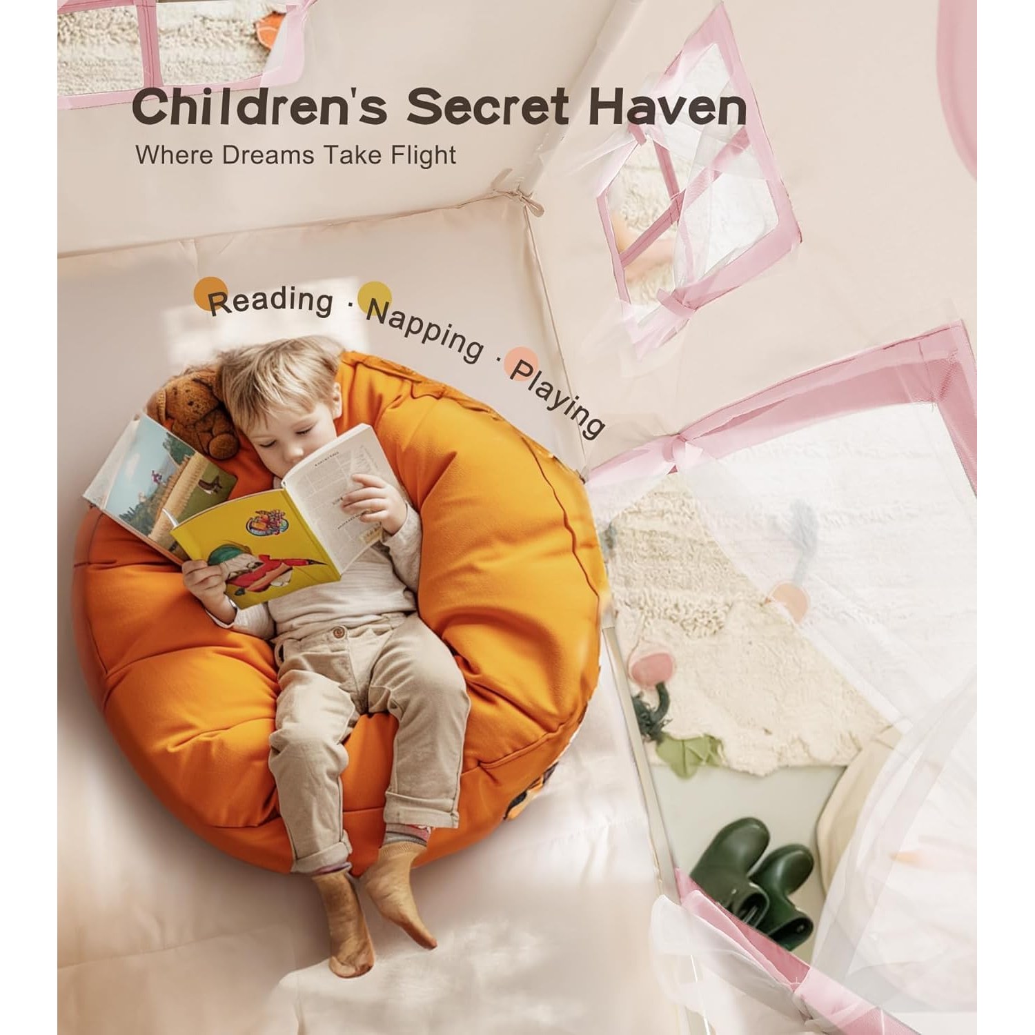Play Tent with Mat, Star Lights and Windows