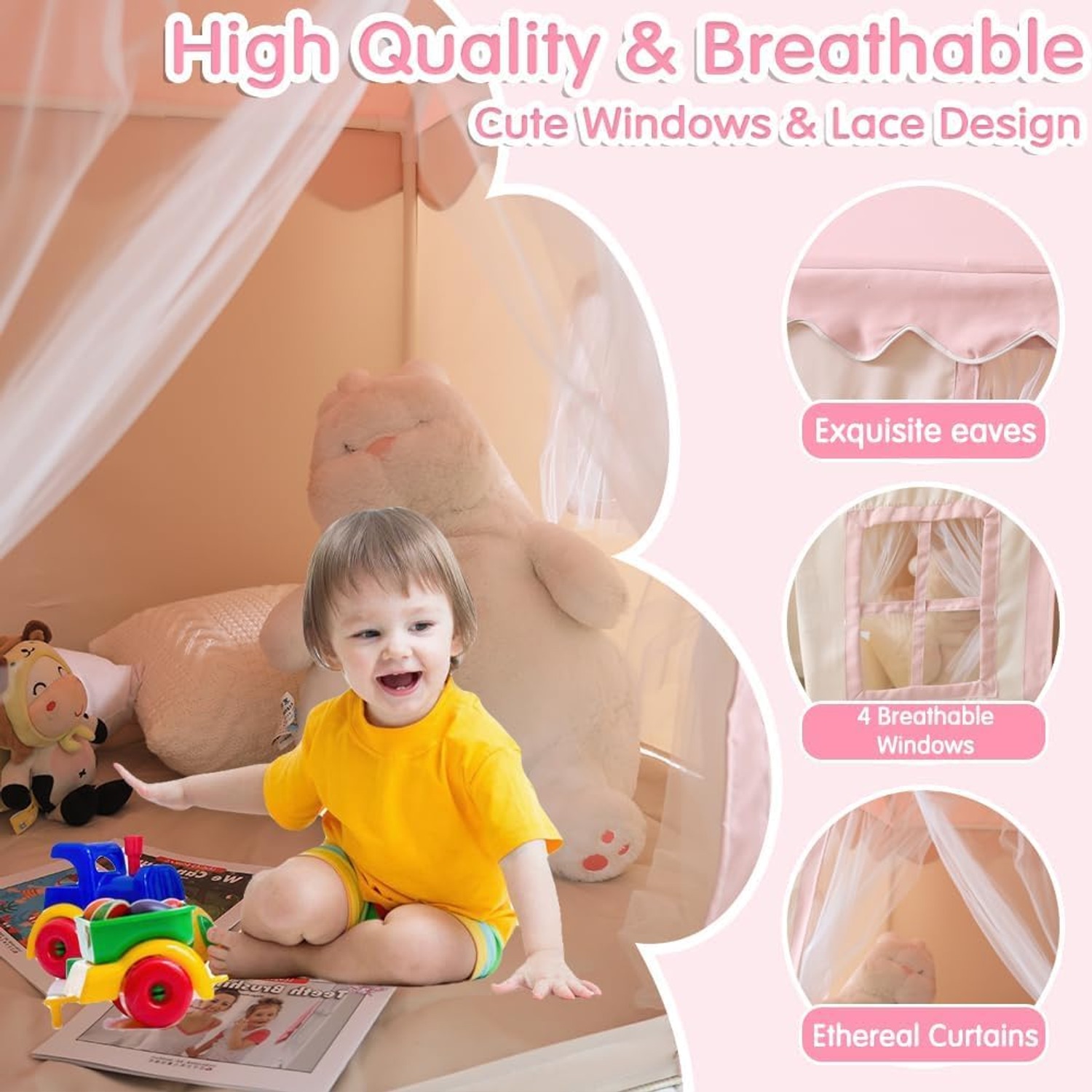 Play Tent with Mat, Star Lights and Windows