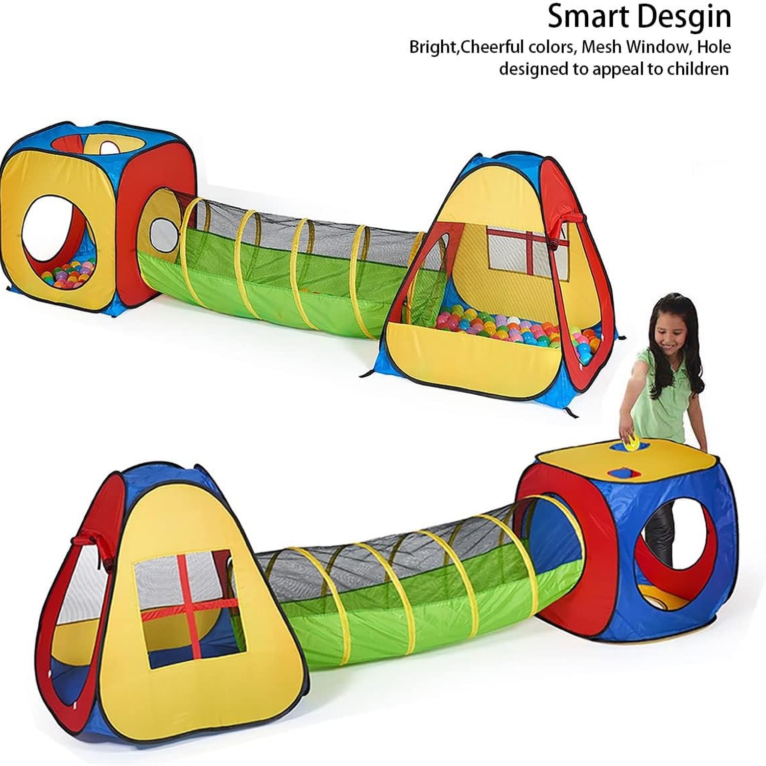 3-in-1 Play Tent with Tunnel and Ball Pit Set: image 2