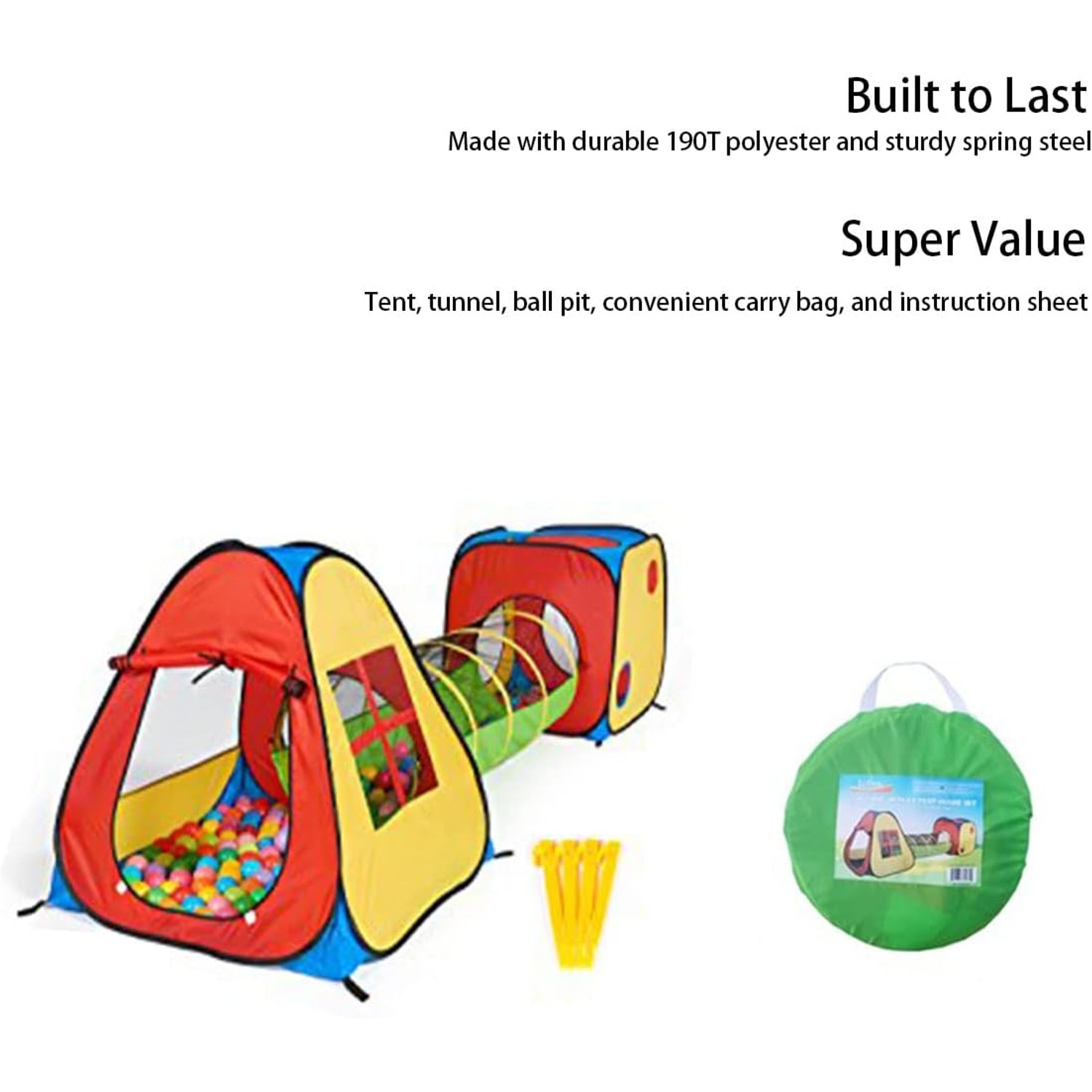 3-in-1 Play Tent with Tunnel and Ball Pit Set: image 3