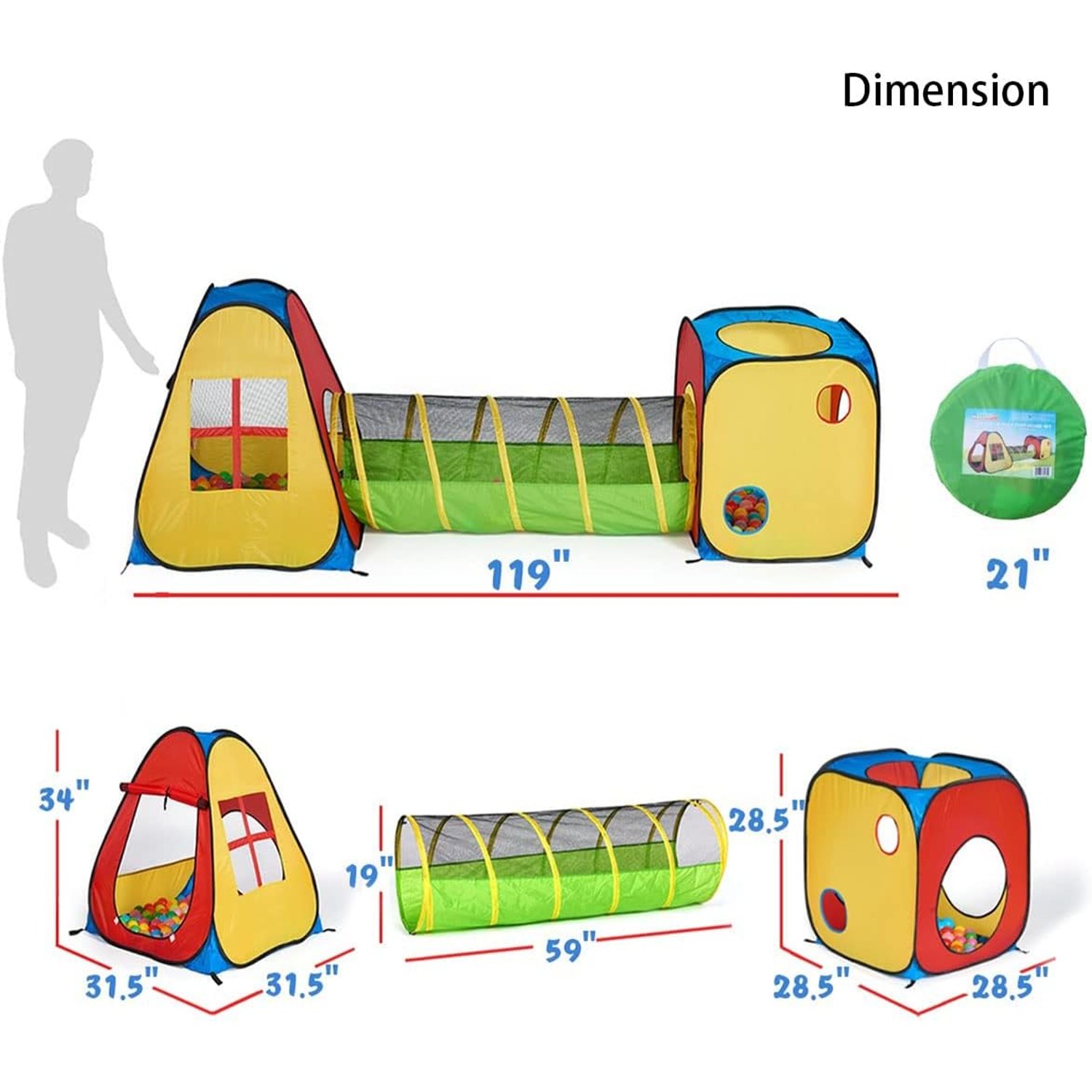 3-in-1 Play Tent with Tunnel and Ball Pit Set: image 4
