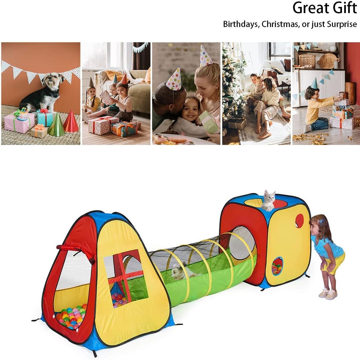 3-in-1 Play Tent with Tunnel and Ball Pit Set: image 5